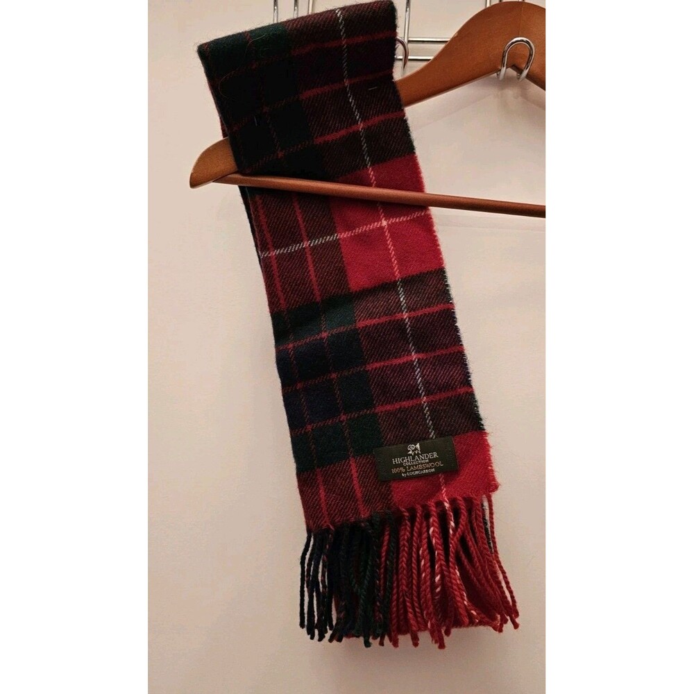 Lochcarron Highlander Collection 100% Lambswool Scarf Red Green Plaid Scotland
